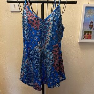 Blue Asymmetrical Camisole with V-Neck and Relaxed Fit